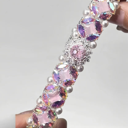 Pulsera de aguamarina y perla hecha a mano