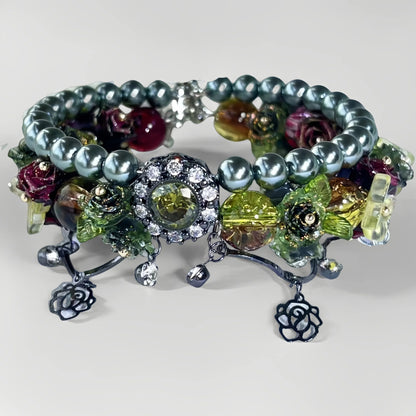 Pulsera de aguamarina y perla hecha a mano