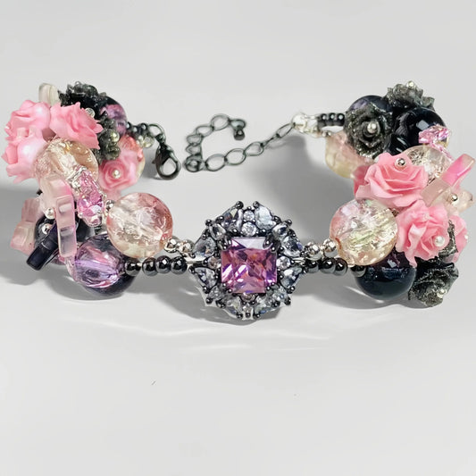 Pulsera de aguamarina y perla hecha a mano