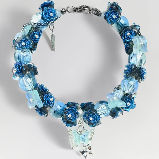 Pulsera de aguamarina y perla hecha a mano