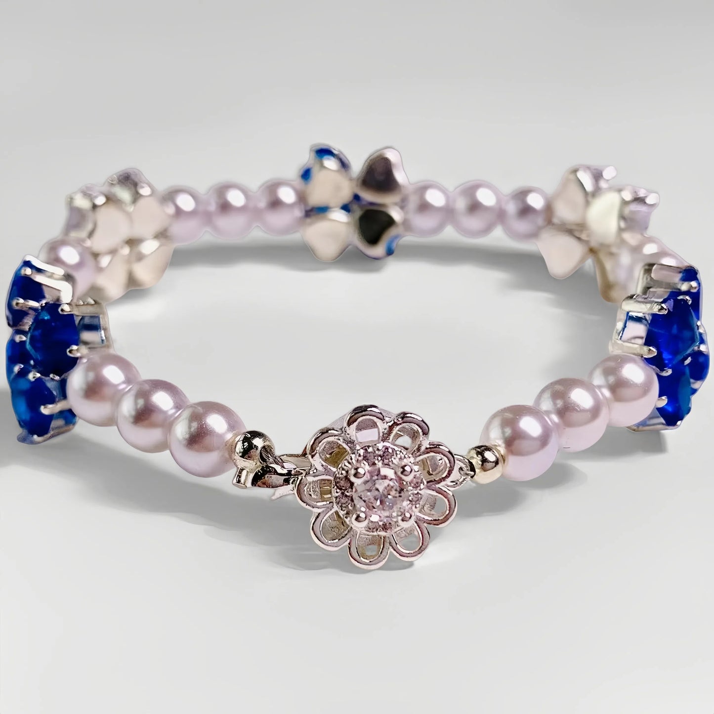 Pulsera de aguamarina y perla hecha a mano