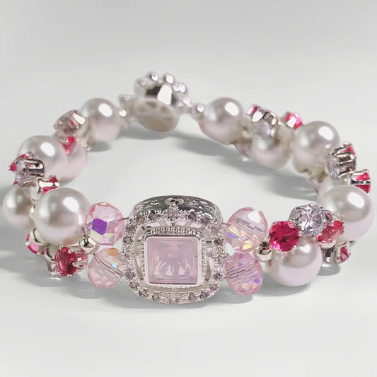 Pulsera de aguamarina y perla hecha a mano