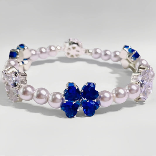 Pulsera de aguamarina y perla hecha a mano