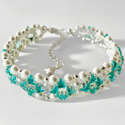 Pulsera de aguamarina y perla hecha a mano