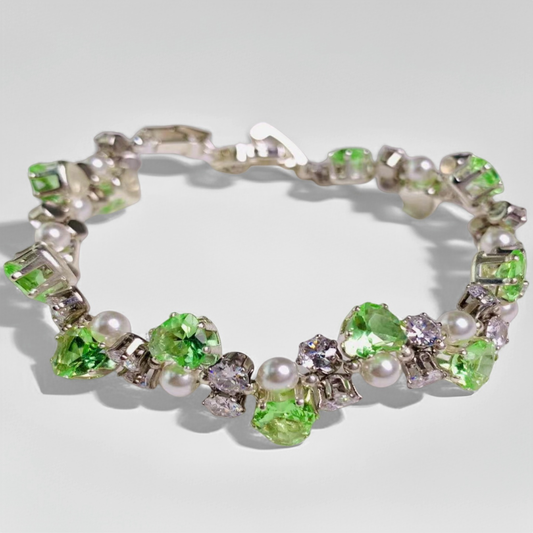 Pulsera de aguamarina y perla hecha a mano