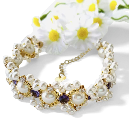 Pulsera de aguamarina y perla hecha a mano