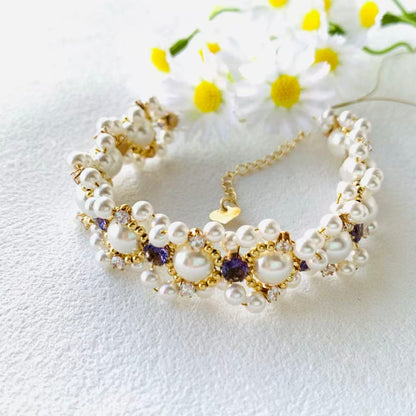 Pulsera de aguamarina y perla hecha a mano