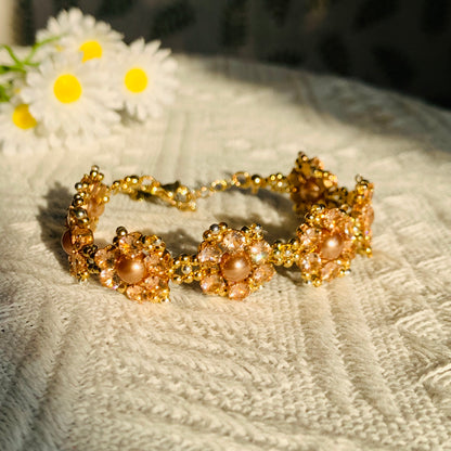 Pulsera de aguamarina y perla hecha a mano