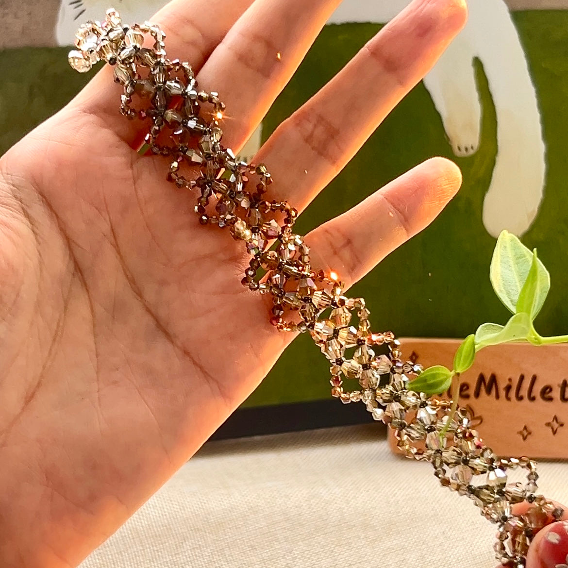 Pulsera de aguamarina y perla hecha a mano