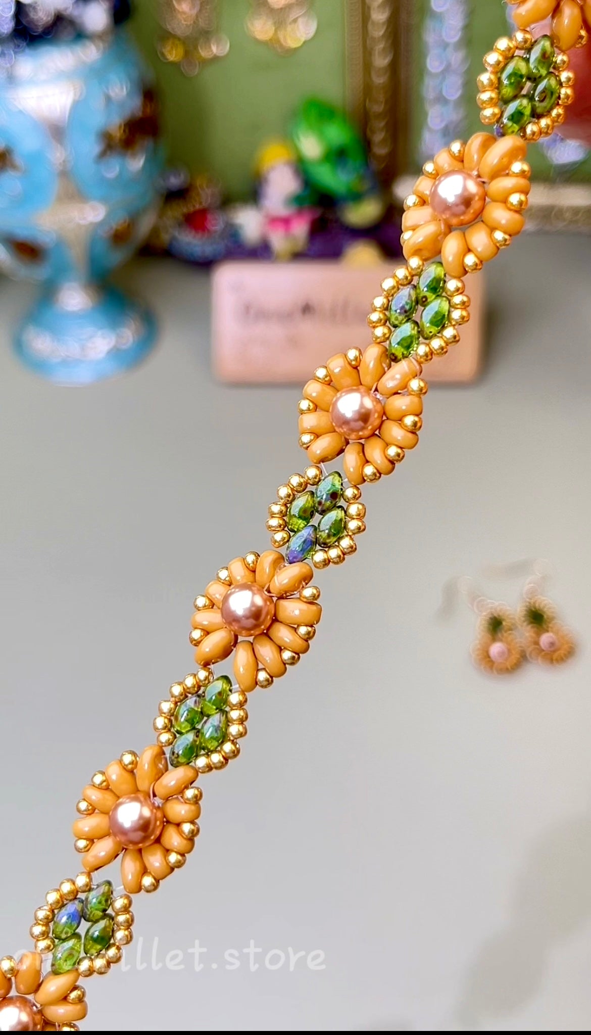 Pulsera de aguamarina y perla hecha a mano