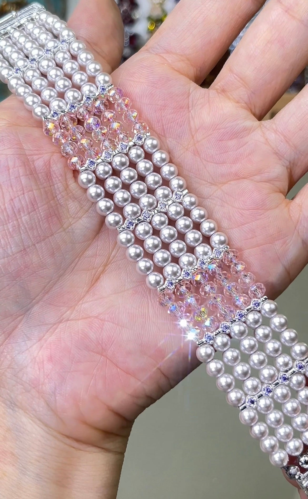 Pulsera de aguamarina y perla hecha a mano