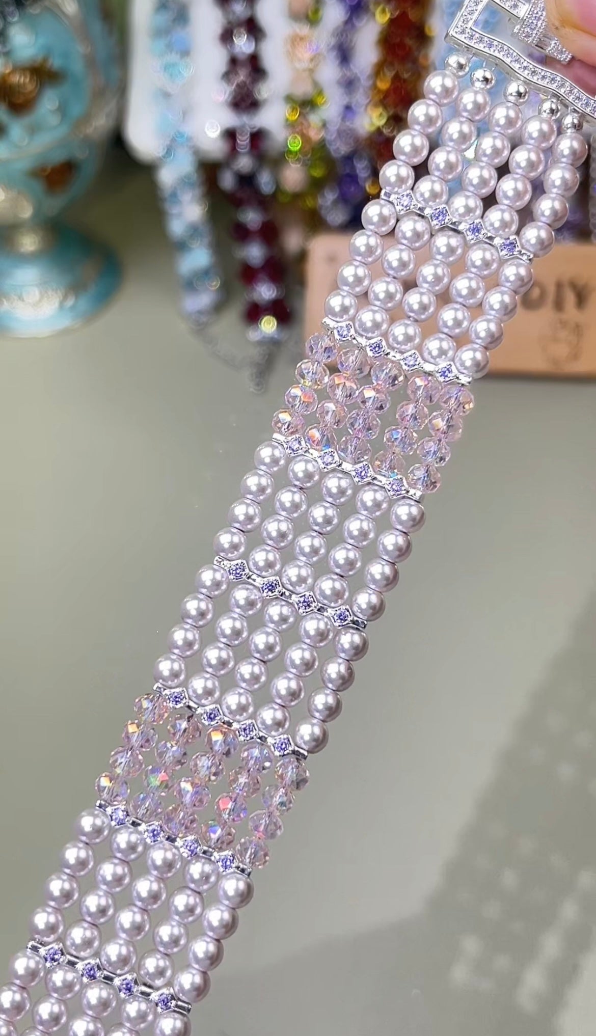 Pulsera de aguamarina y perla hecha a mano