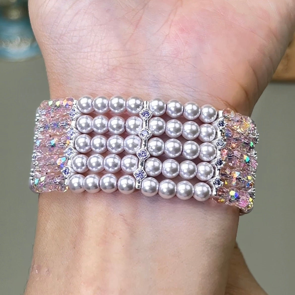 Pulsera de aguamarina y perla hecha a mano