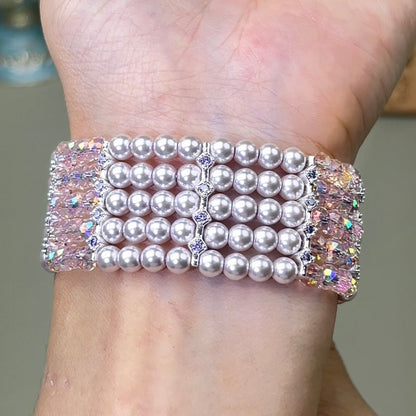 Pulsera de aguamarina y perla hecha a mano