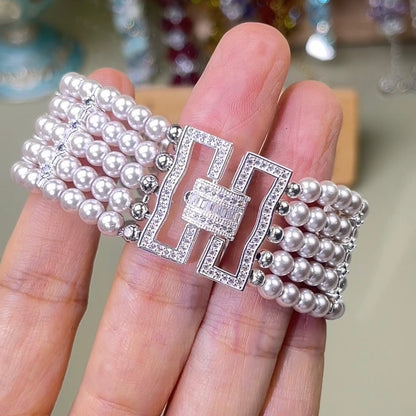 Pulsera de aguamarina y perla hecha a mano