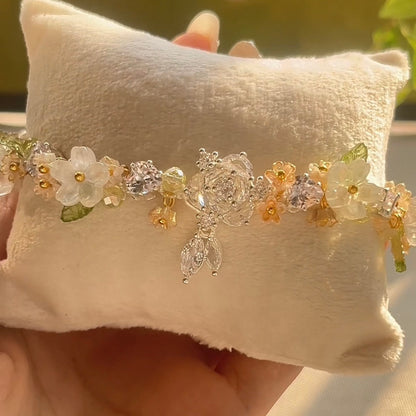 Pulsera de aguamarina y perla hecha a mano