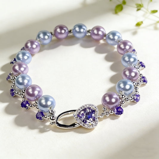 Pulsera de aguamarina y perla hecha a mano