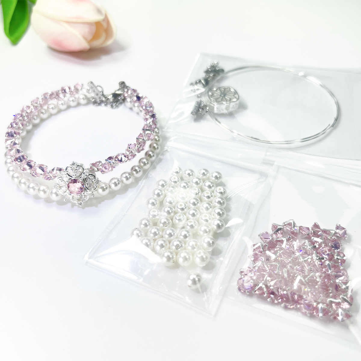 Pulsera de aguamarina y perla hecha a mano