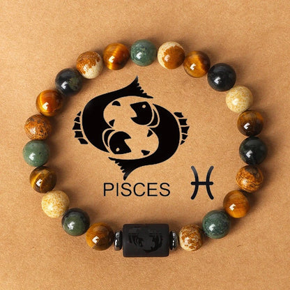 Pulsera de cuentas de piedra natural con 12 piedras del zodíaco de ojo de tigre