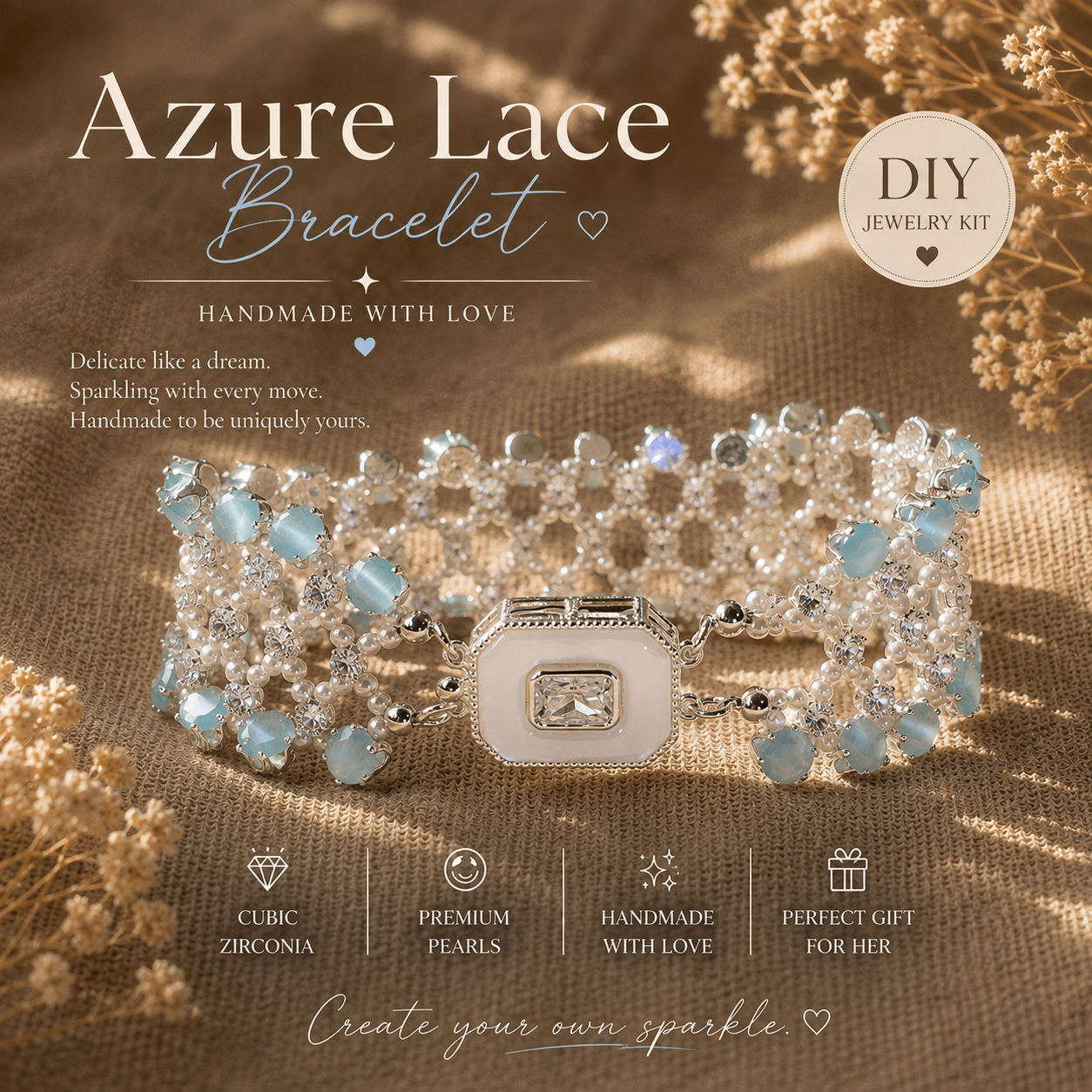 Handgefertigtes Perlen- und Aquamarinarmband