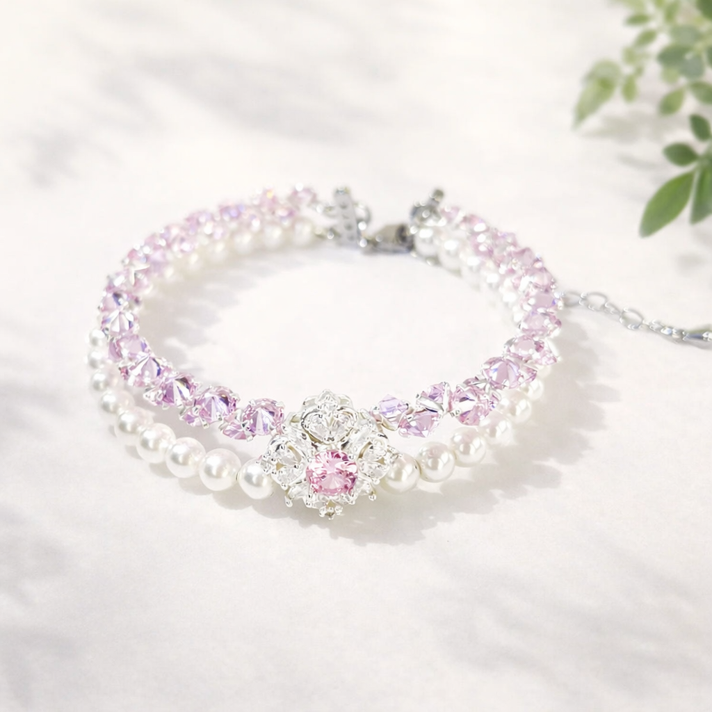 Pulsera de aguamarina y perla hecha a mano