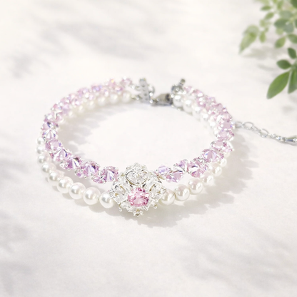 Pulsera de aguamarina y perla hecha a mano