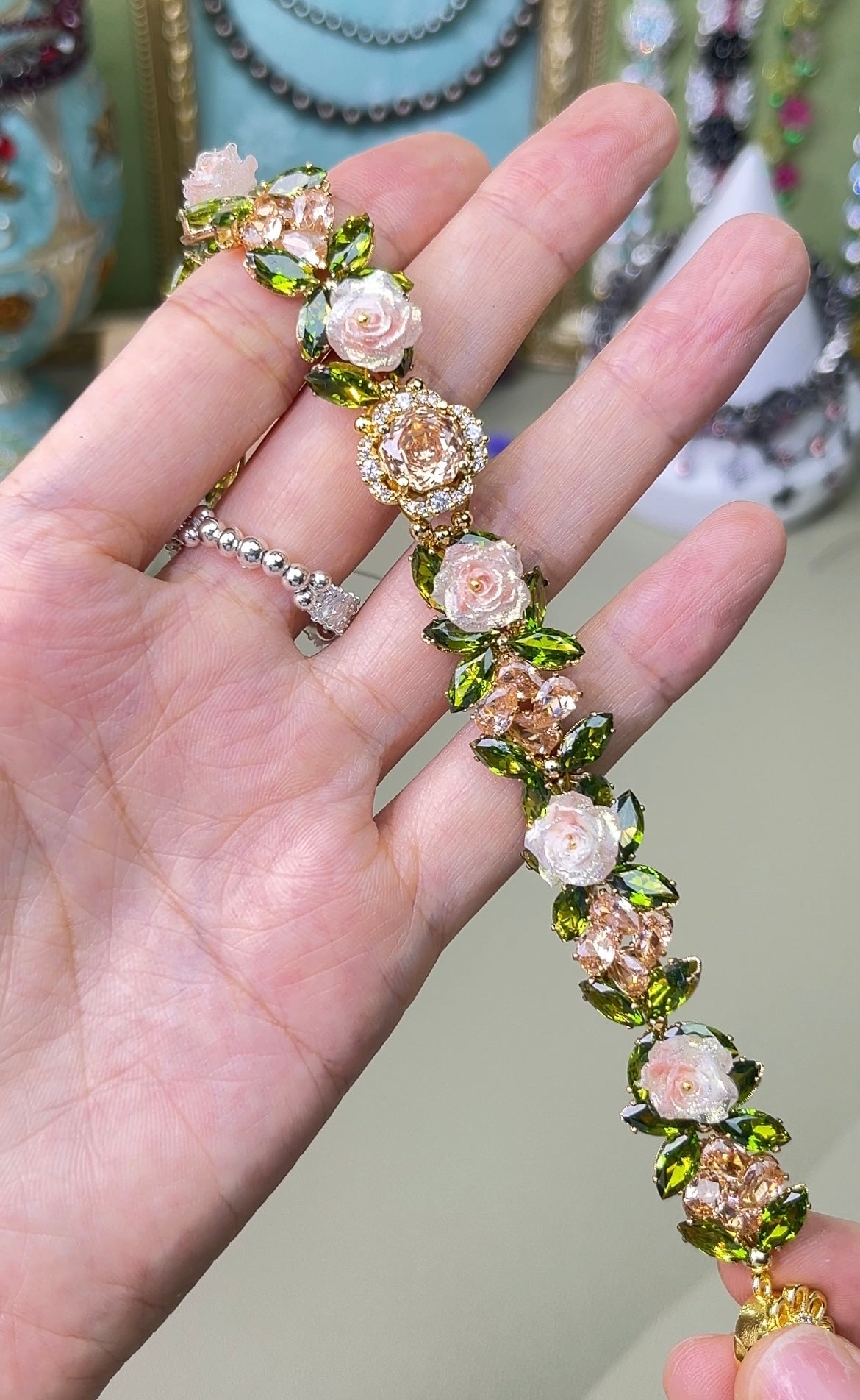 Pulsera de aguamarina y perla hecha a mano