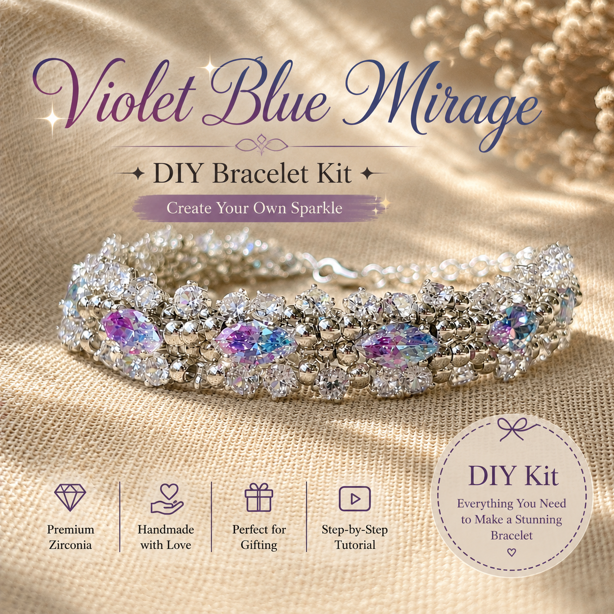 OneMillet Two-Tone 5A Zirconia Bracelet Kit–M910 All-in-One DIY Kit Handmade Jewelry Material Kit