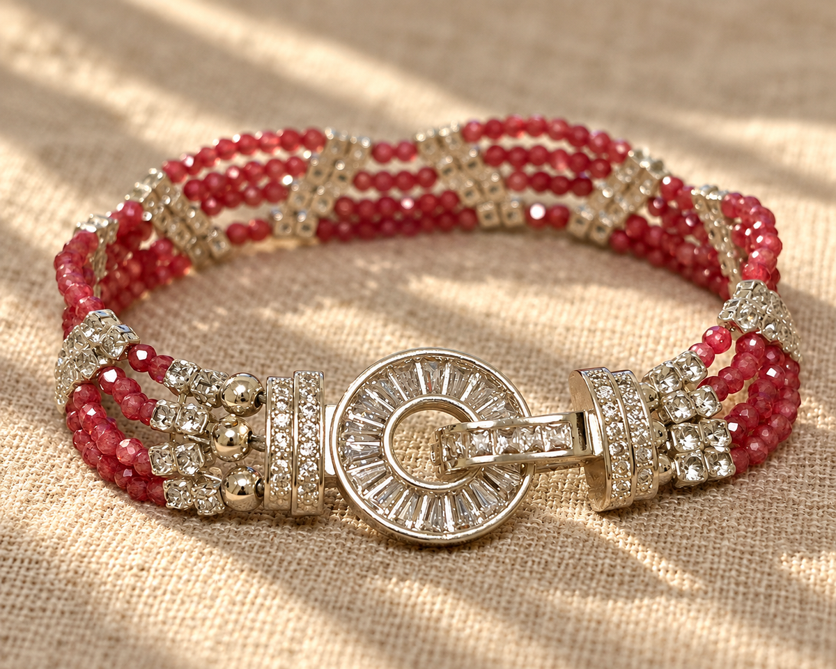 Handgefertigtes Perlen- und Aquamarinarmband