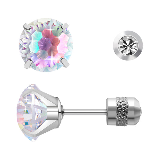 Firework-cut  Zirconia Stud Earrings G23 Titanium  AAAA + Cubic Zircon Suitable for Sensitive Ears Colorful