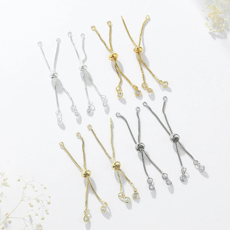 Adjustable Sliding Clasp Bracelet DIY Handmade Bracelet – Tarnish-Resistant with Zircon Pendant