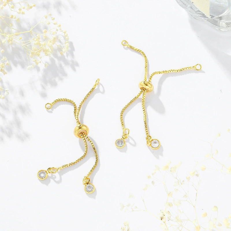 Adjustable Sliding Clasp Bracelet DIY Handmade Bracelet – Tarnish-Resistant with Zircon Pendant