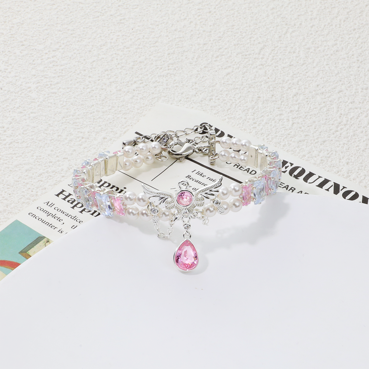 Pulsera de aguamarina y perla hecha a mano