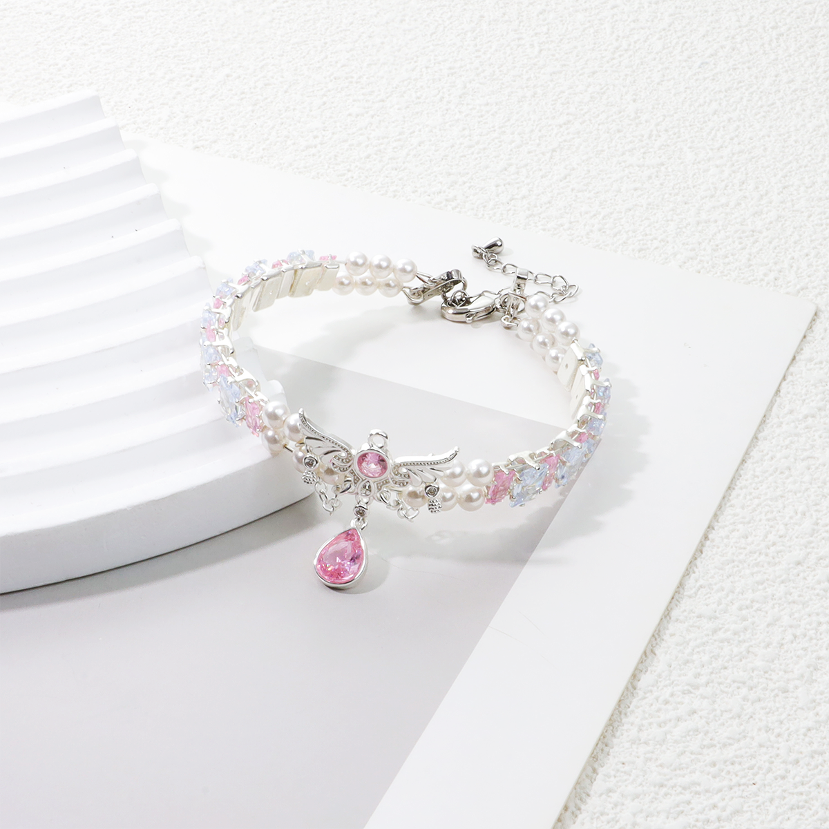 Pulsera de aguamarina y perla hecha a mano