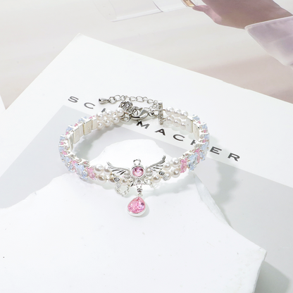 Pulsera de aguamarina y perla hecha a mano