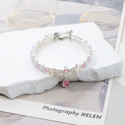 Pulsera de aguamarina y perla hecha a mano