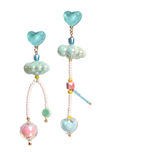 Pendientes de cuentas de nube hechos a mano con aguja de plata 