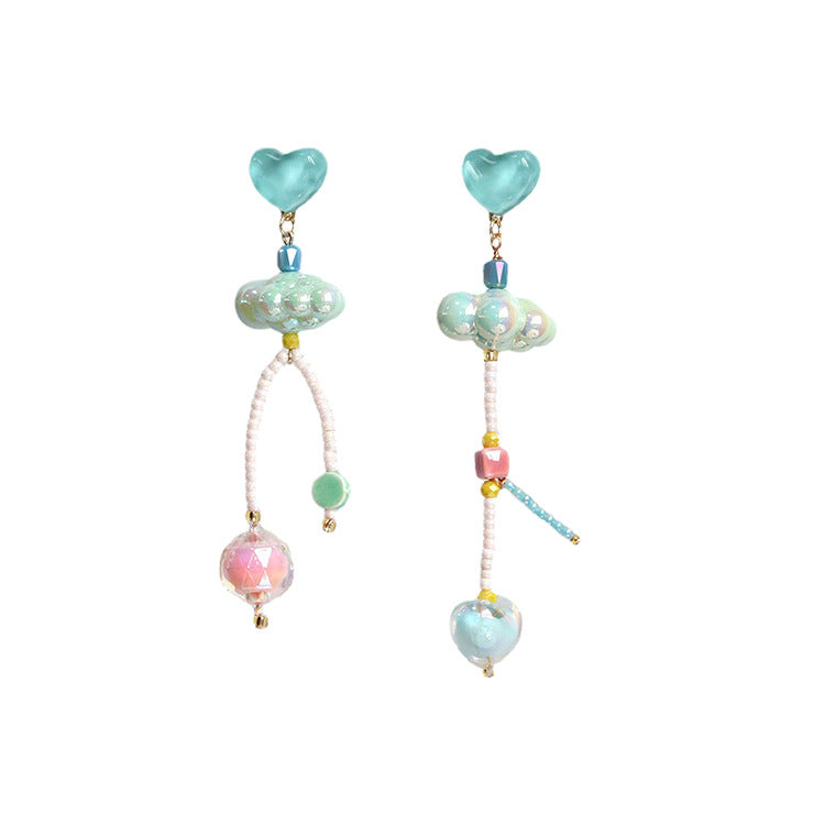 Pendientes de cuentas de nube hechos a mano con aguja de plata 