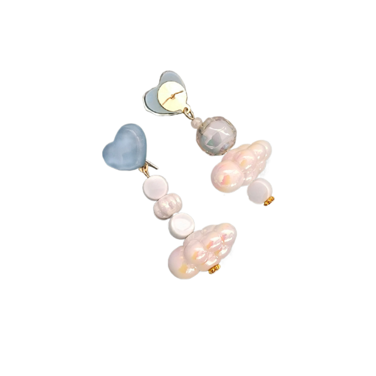 Pendientes de cerámica con forma de corazón y nube, pendientes de aguja de plata 