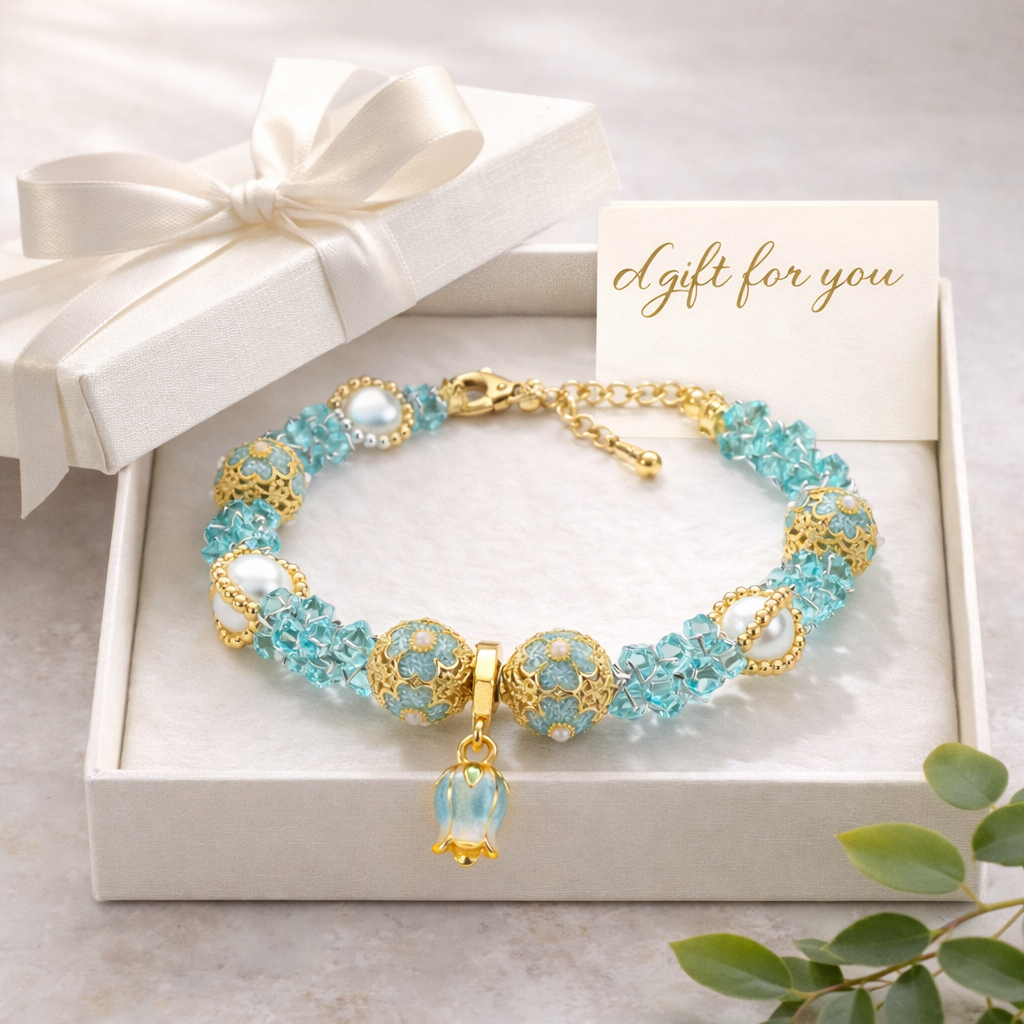 Handgefertigtes Perlen- und Aquamarinarmband