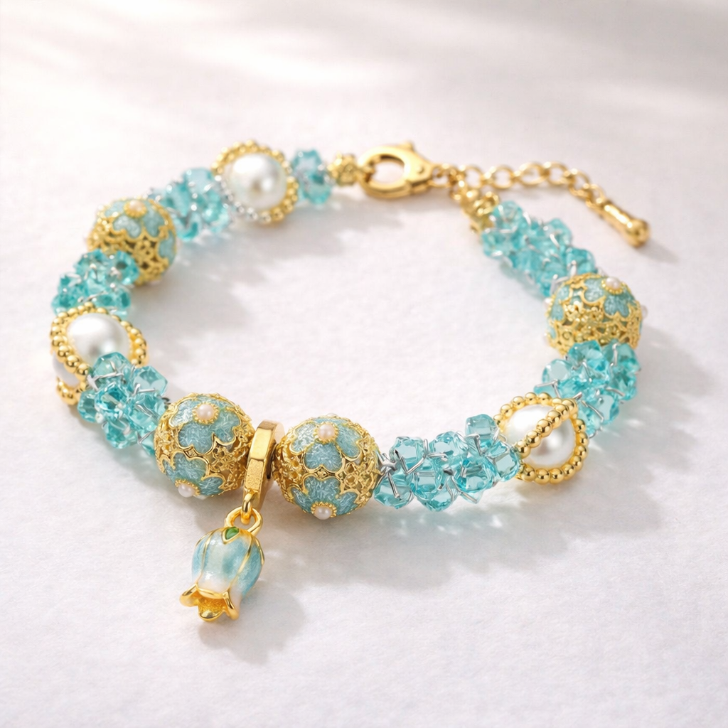 Handgefertigtes Perlen- und Aquamarinarmband