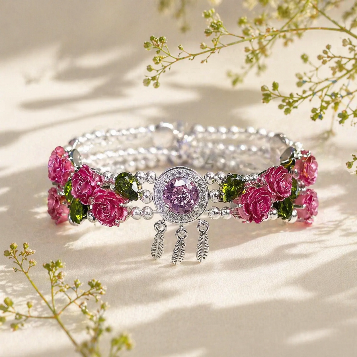 Handgefertigtes Perlen- und Aquamarinarmband