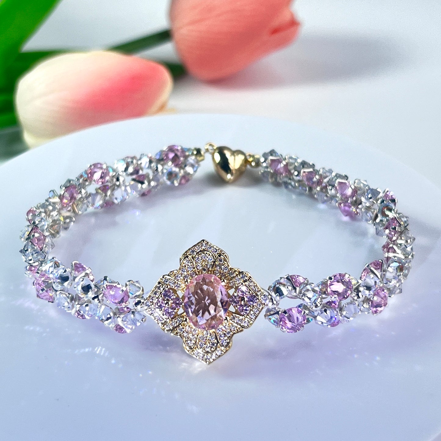 Pulsera de aguamarina y perla hecha a mano