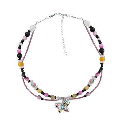 Hochwertige handgefertigte Halskette aus Reisperlen und Naturstein