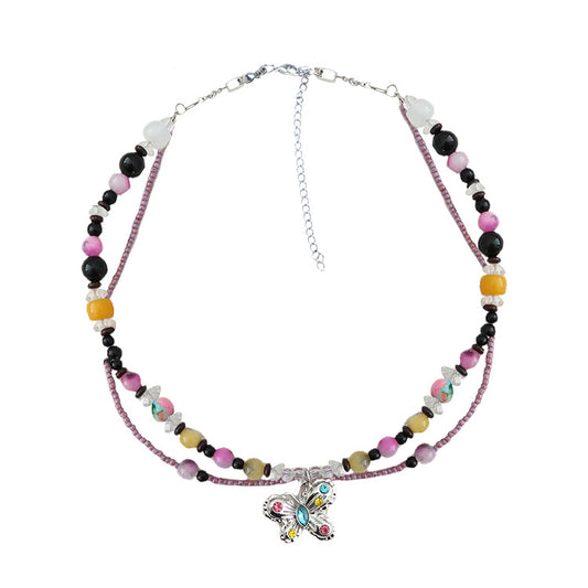 Hochwertige handgefertigte Halskette aus Reisperlen und Naturstein