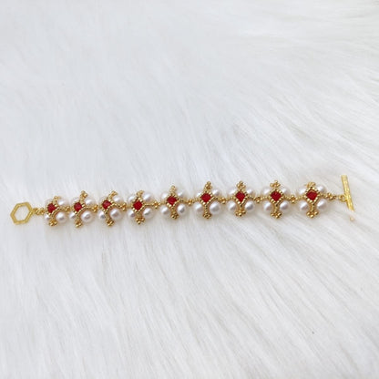 Pulsera de perlas y cuentas de semillas hecha a mano de alta calidad: color duradero