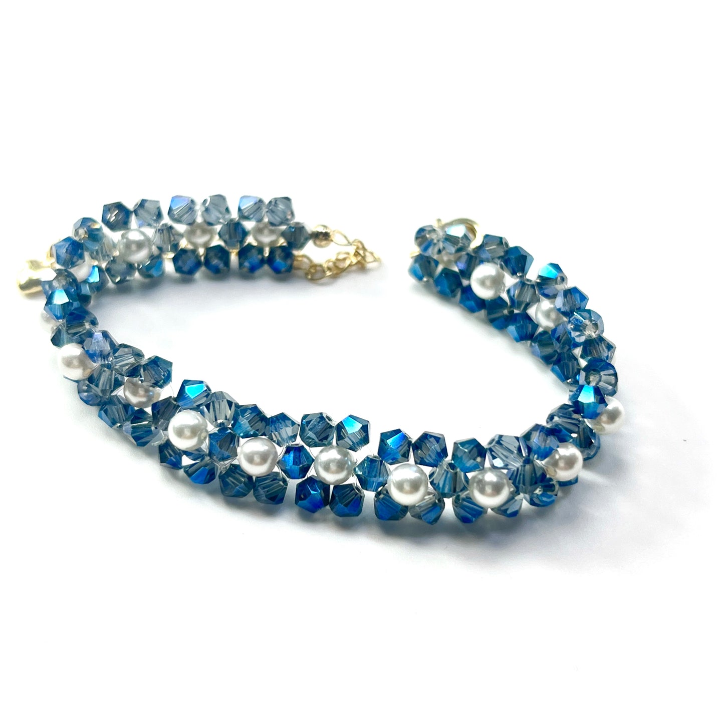 Pulsera de aguamarina y perla hecha a mano