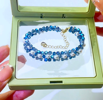 Pulsera de aguamarina y perla hecha a mano