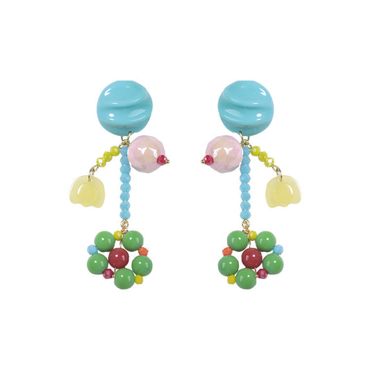 Pendientes de cuentas de colores con piedras preciosas naturales, hechos a mano, con agujas de plata 