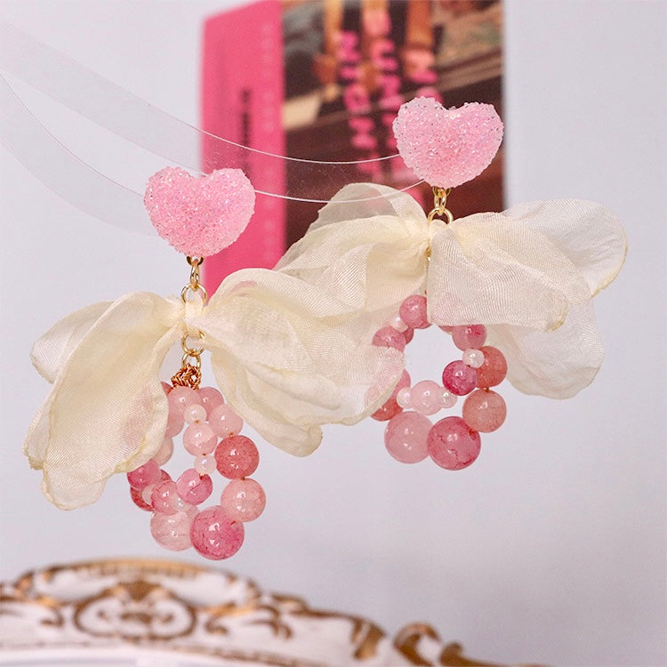 Pendientes hechos a mano con piedra natural y agujas de plata rosa 